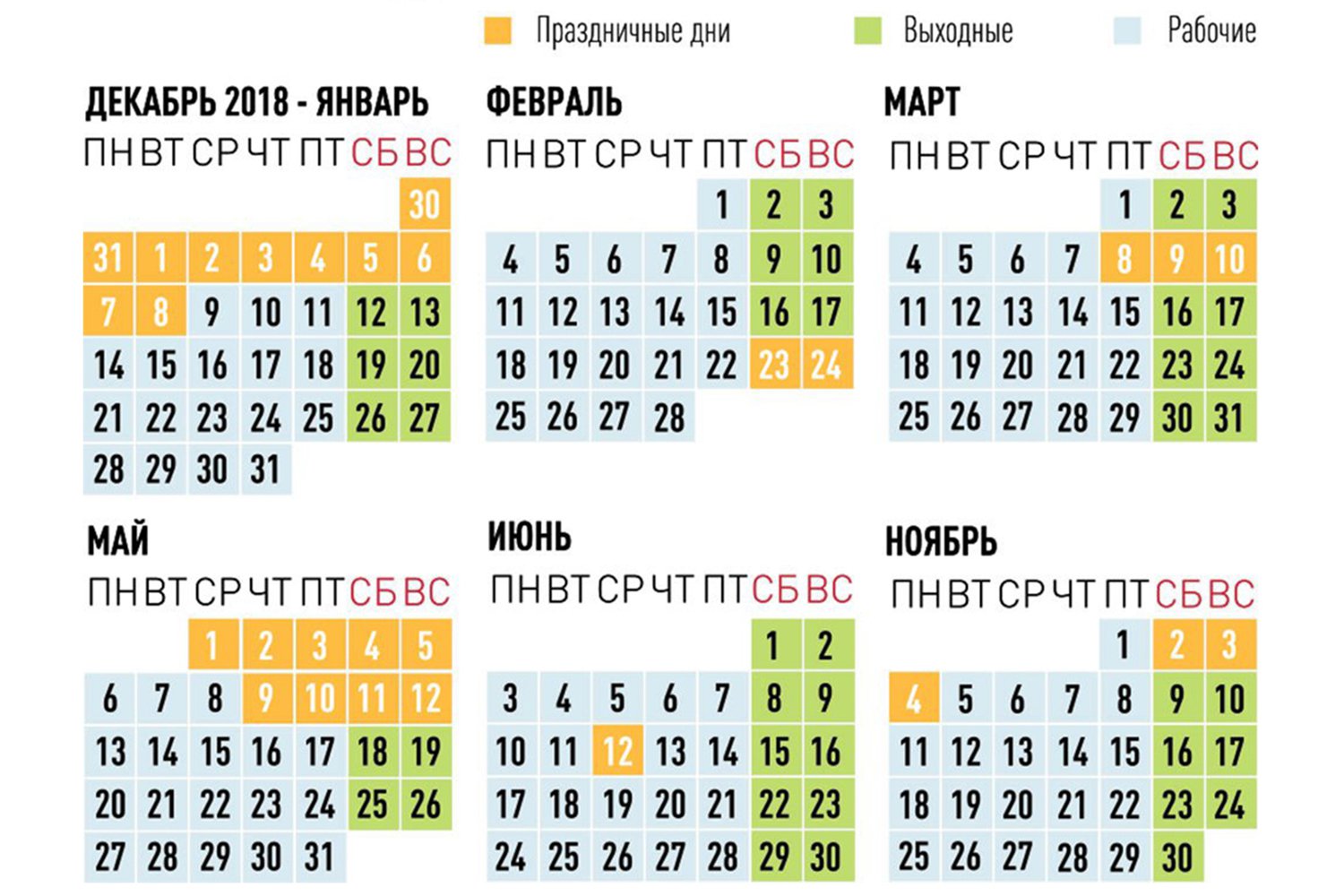 Минтруд утвердил график выходных на 2019 год